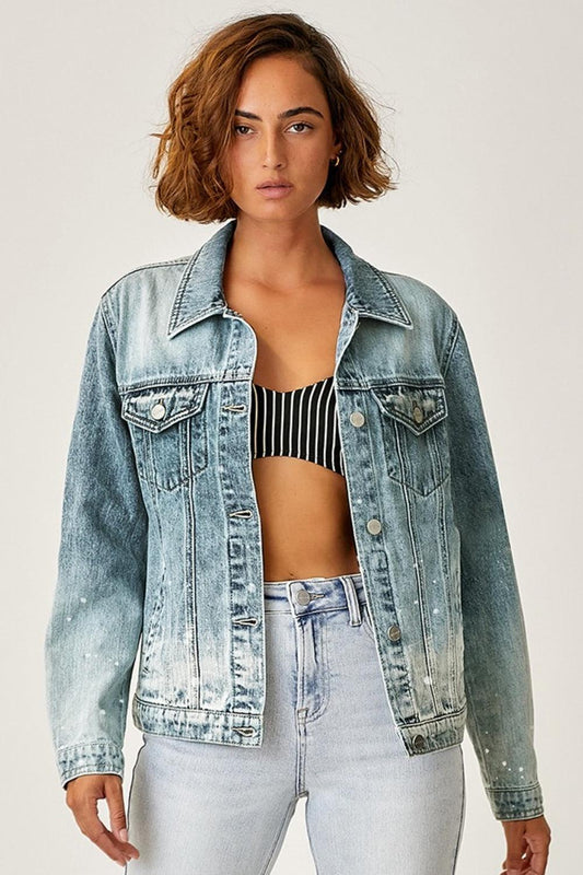 RISEN Button Up Ombre Washed Jacket Light Ombre