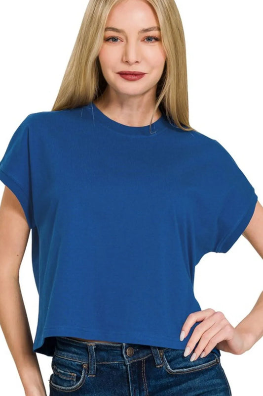 Zenana Premium Cotton Relaxed Crop Tee LT NAVY