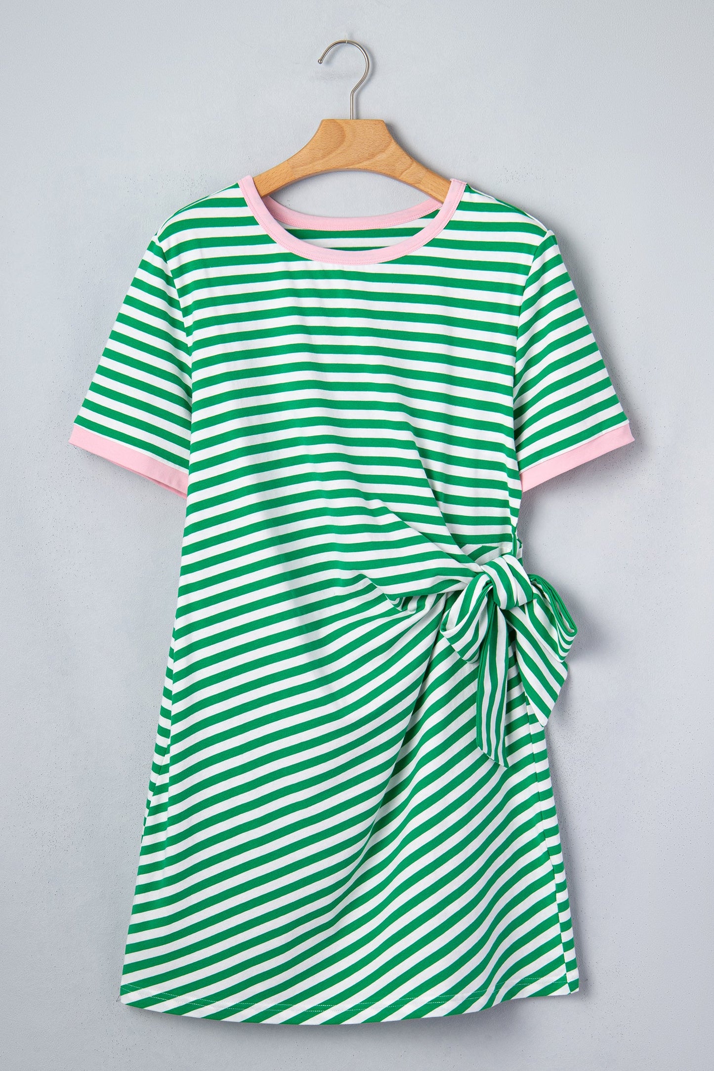 Stripe Contrast Trim Tie Waist Mini Dress