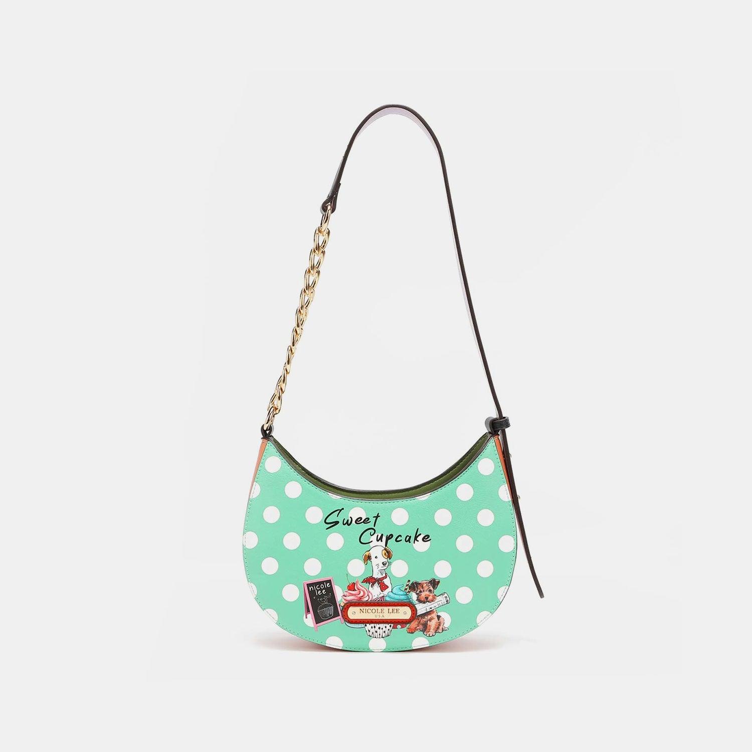 Nicole Lee USA Vegan Leather Polka Dot Shoulder Bag Cupcake Dog One Size