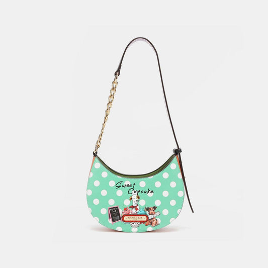 Nicole Lee USA Vegan Leather Polka Dot Shoulder Bag Cupcake Dog One Size