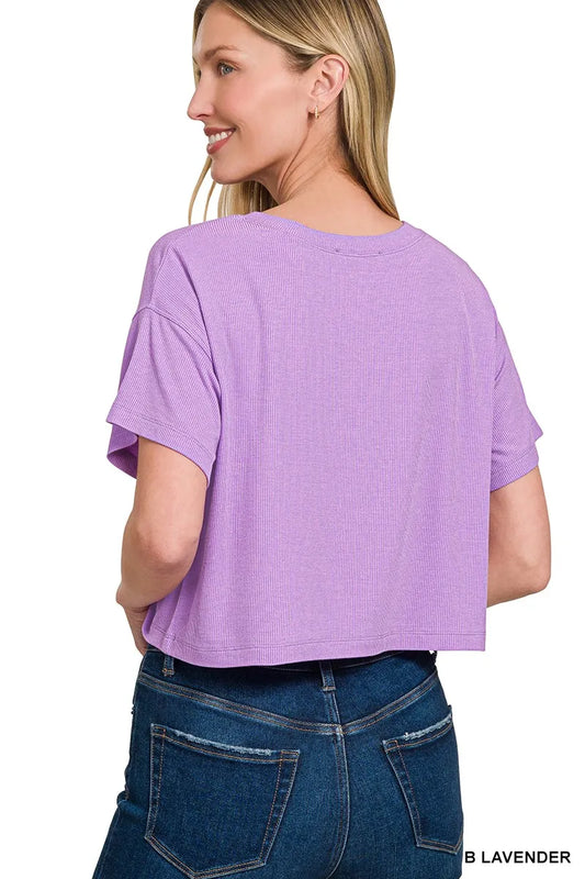 Zenana Ribbed Round-Neck Crop T-Shirt