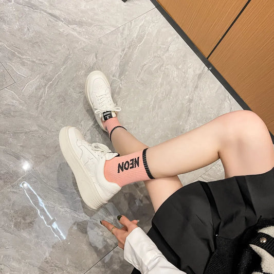 Star Lace Up Round Toe Platform Sneakers White