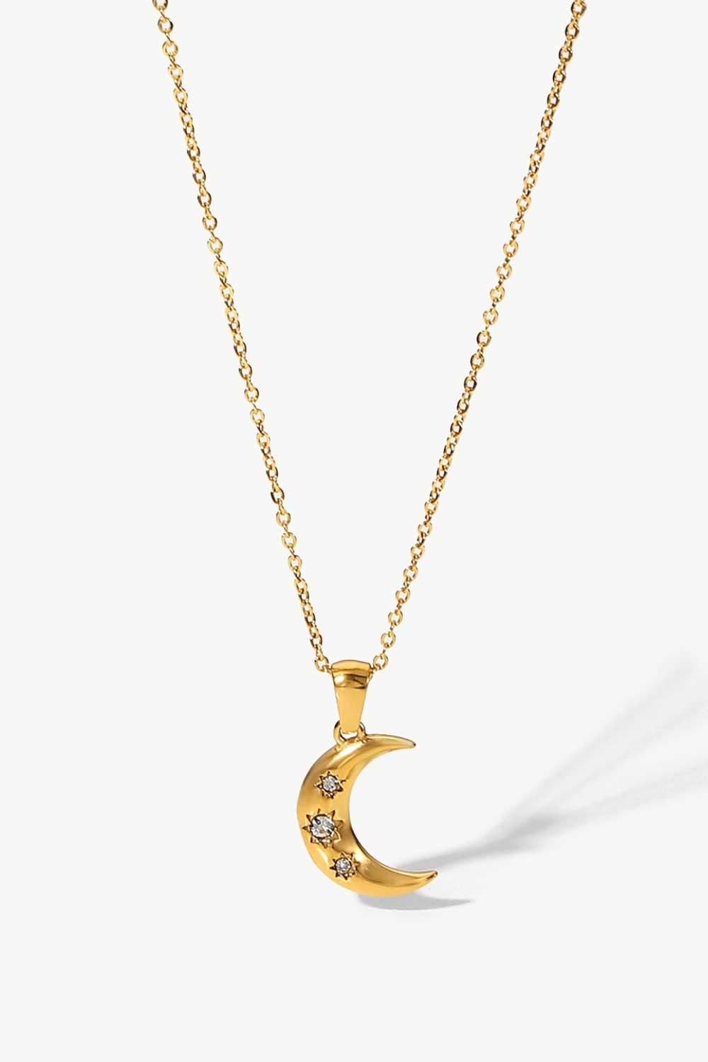 18K Gold Plated Inlaid Zircon Moon Pendant Necklace Gold One Size