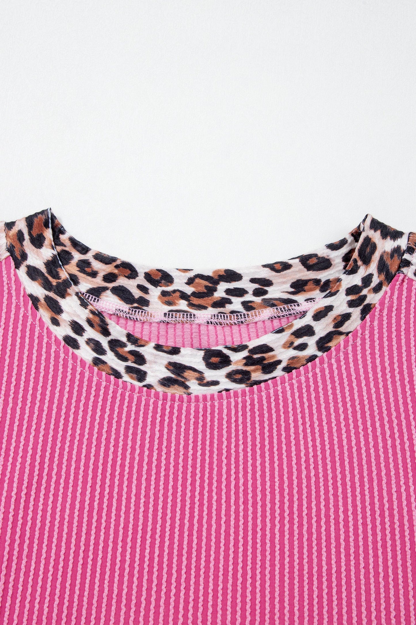 Leopard Trim Corded Knit Top & Shorts Set