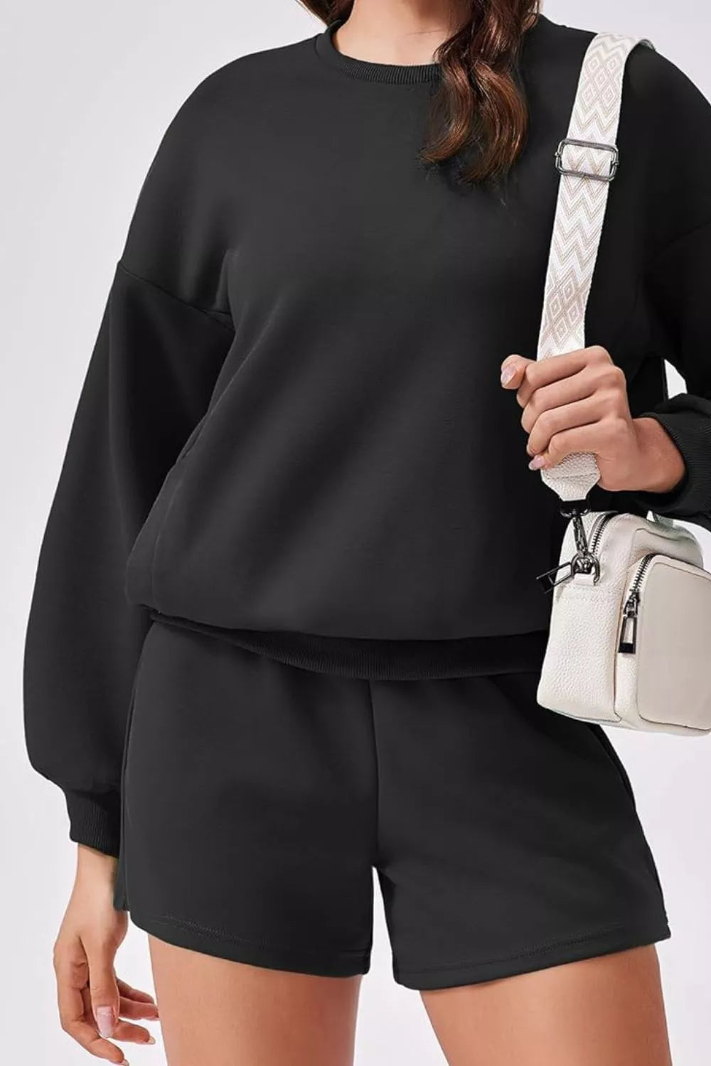 Round Neck Sweatshirt and Shorts Set