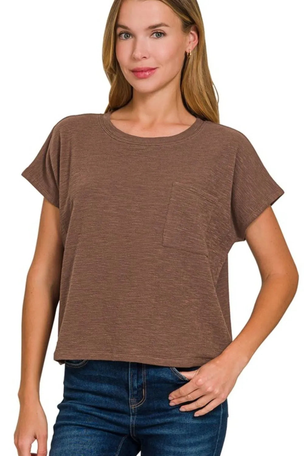 Zenana Round Neck Short Sleeve T-Shirt BROWN
