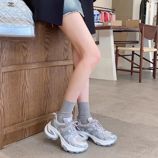 Round Toe Platform Athletic Silver