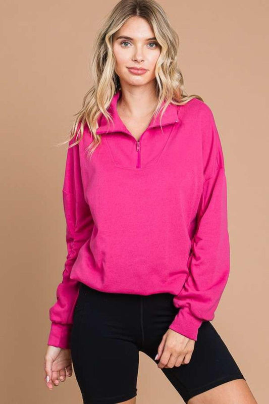 Culture Code Full Size Half Zip Long Sleeve Sweatshirt SATINROSE