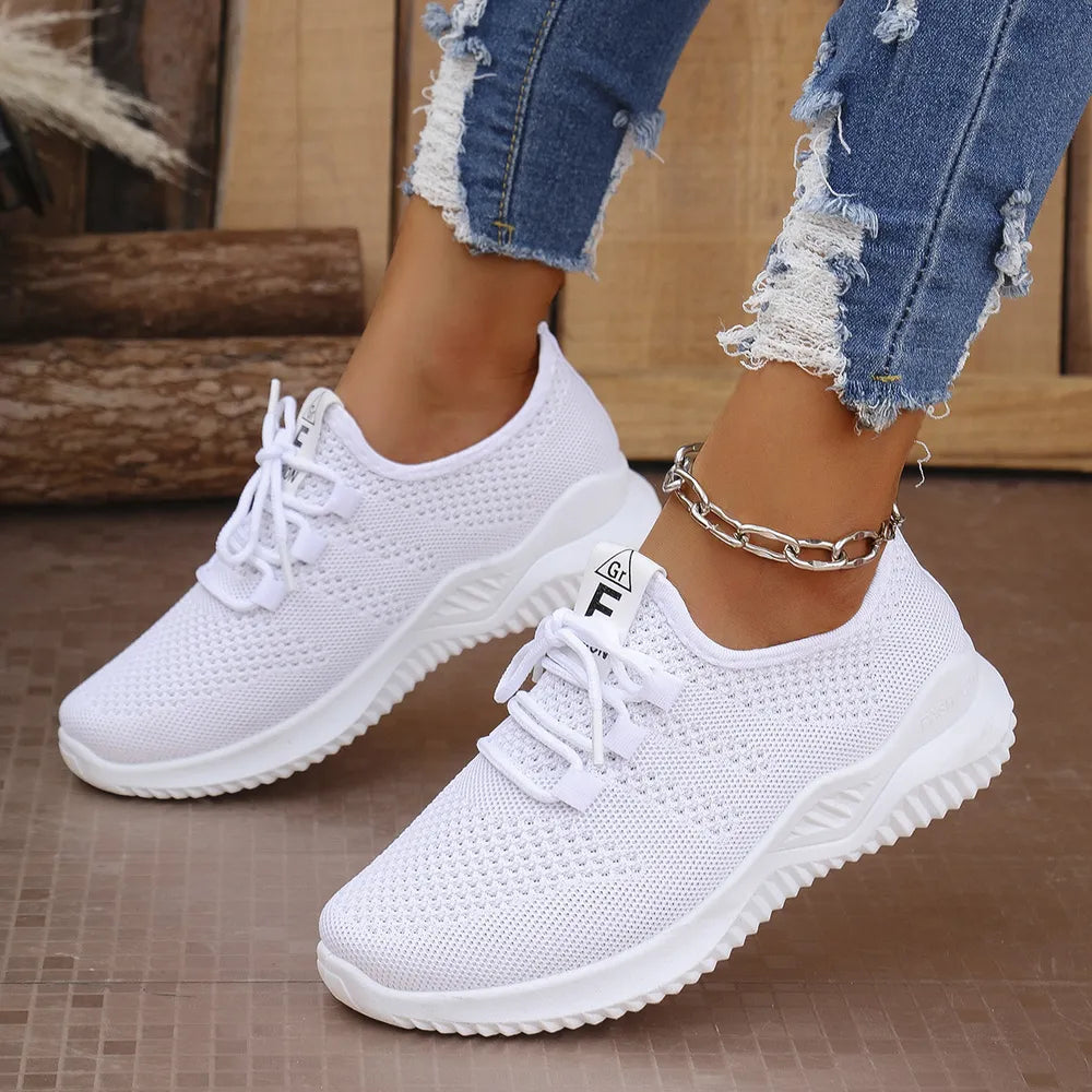 Breathable Mesh Lace Up Athletic White