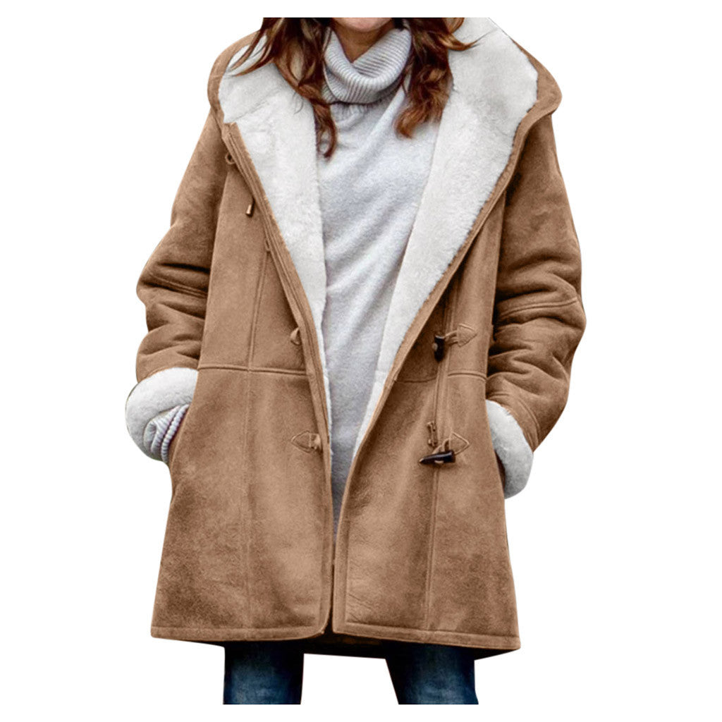 Winter Button Coat Fashion Warm Hooded Jacket With Pockets Women's Clothing