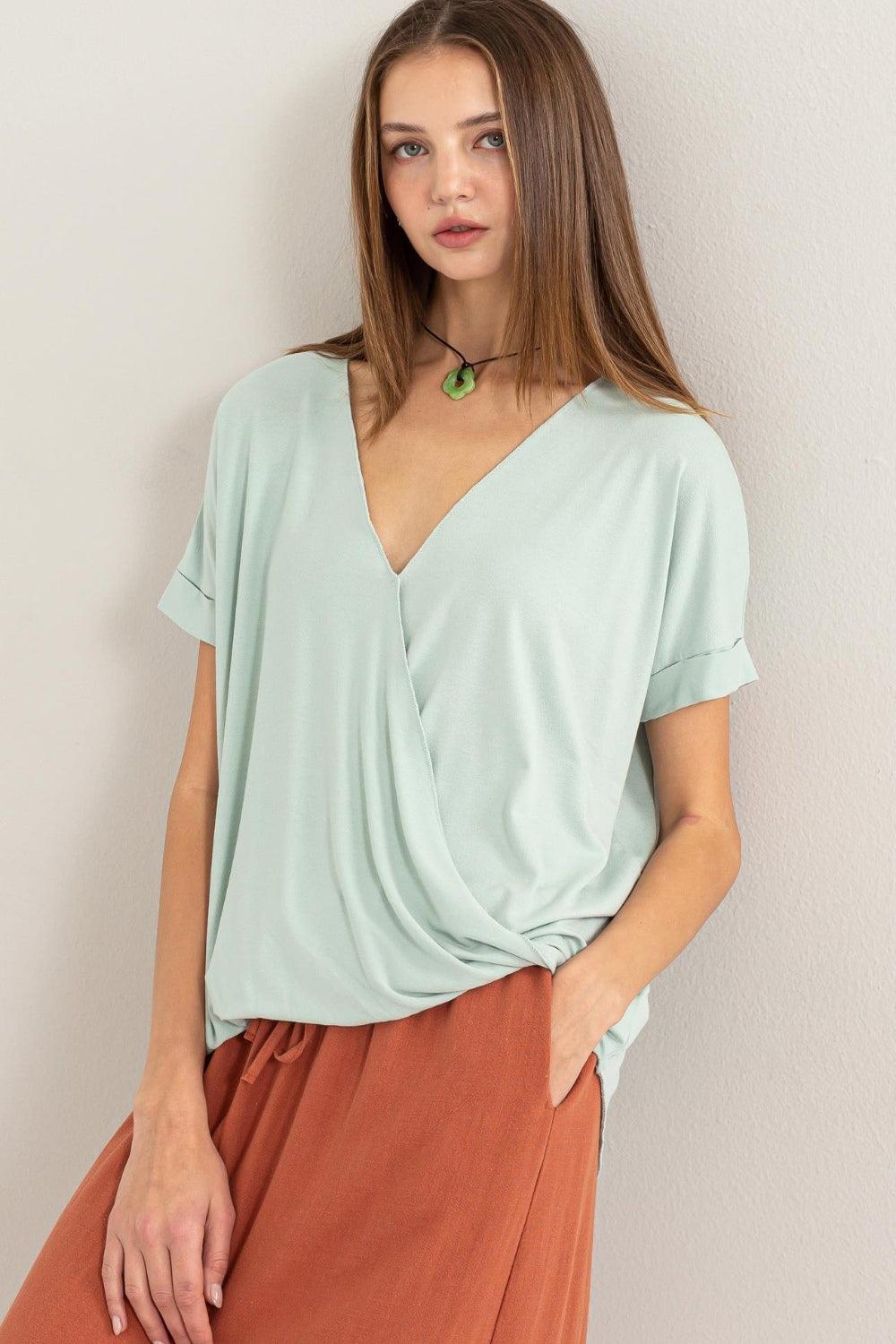 HYFVE Short Sleeve Surplice Top Mint