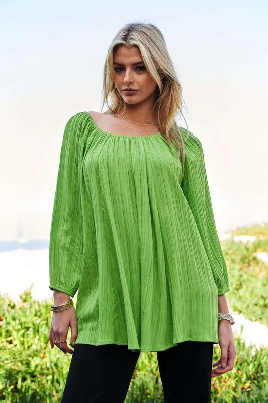 Davi & Dani Crinckled Texture Fabric Round Neck Swing Top