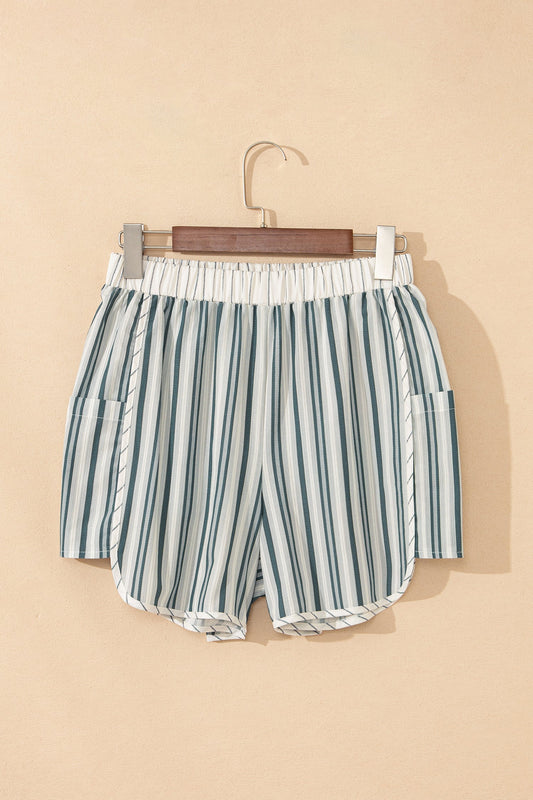 Stripe Elastic High Waist Cargo Pocket Shorts