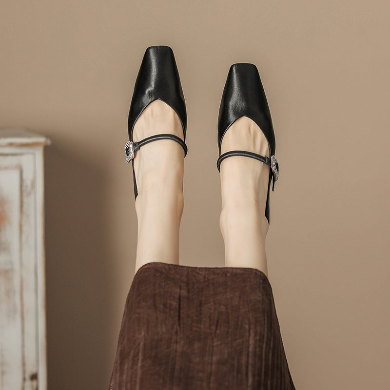 Square Toe Block Heel Pumps Black