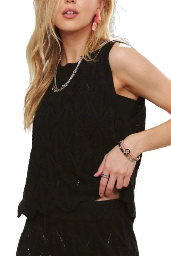 ADORA Crocheted Sleeveless Top with Scalloped Hem