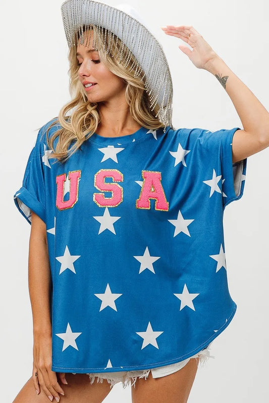 BiBi Fourth Of July Star Knit T-Shirt BLUE
