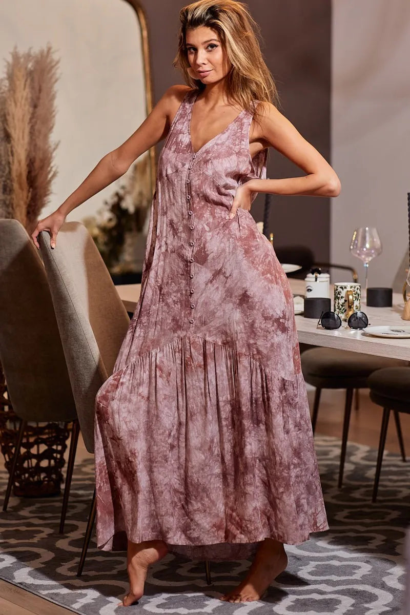 BiBi Tie-Dye Sleeveless V-Neck Dress