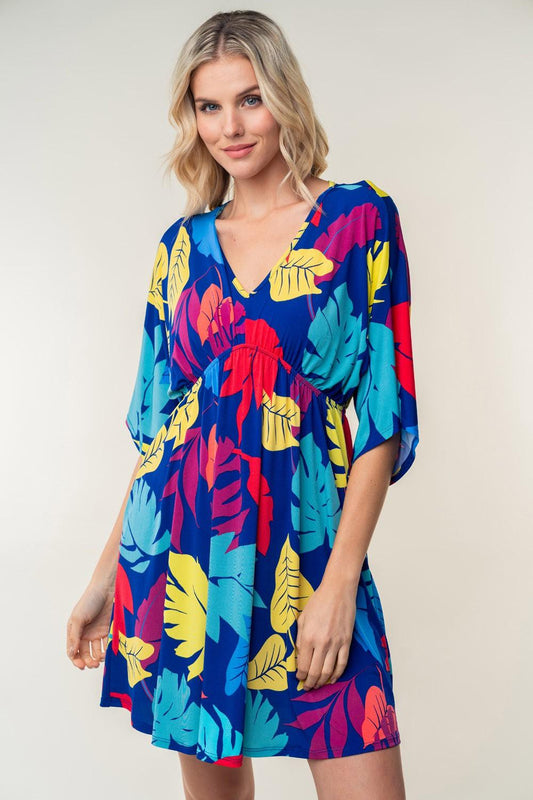 White Birch Full Size Printed V-Neck Mini Dress Multi