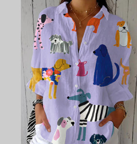 Womens Blouse Cross-Border Lapel Shirt 3D Digital Print Top