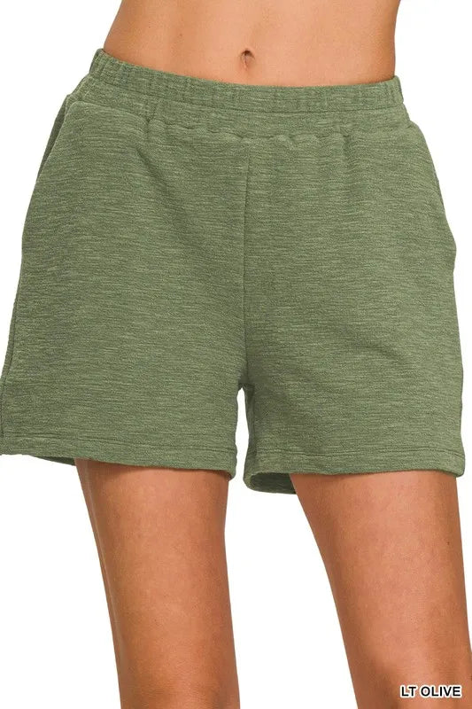 Zenana Cotton Slub Shorts LT OLIVE