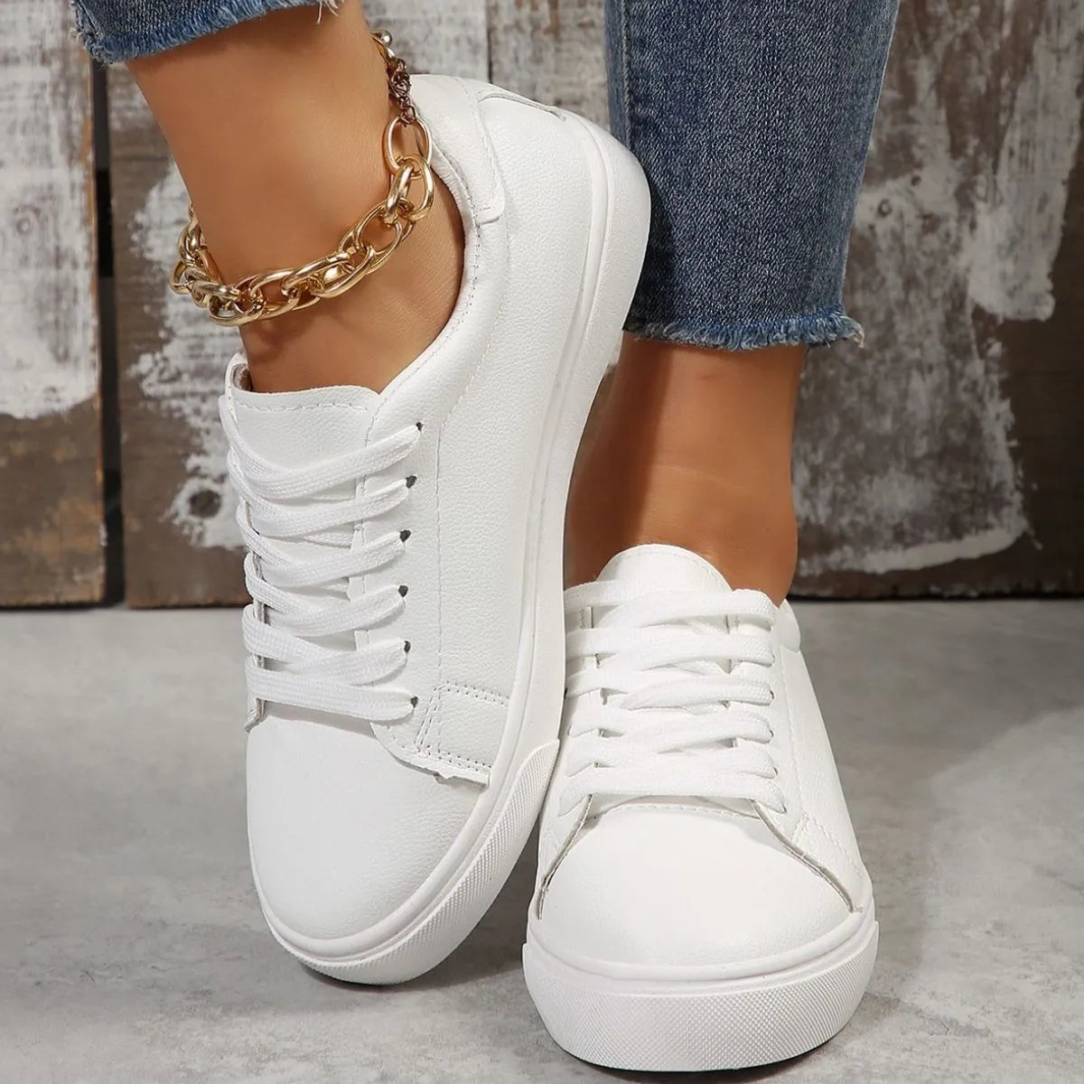 Round Toe Platform Sneakers White