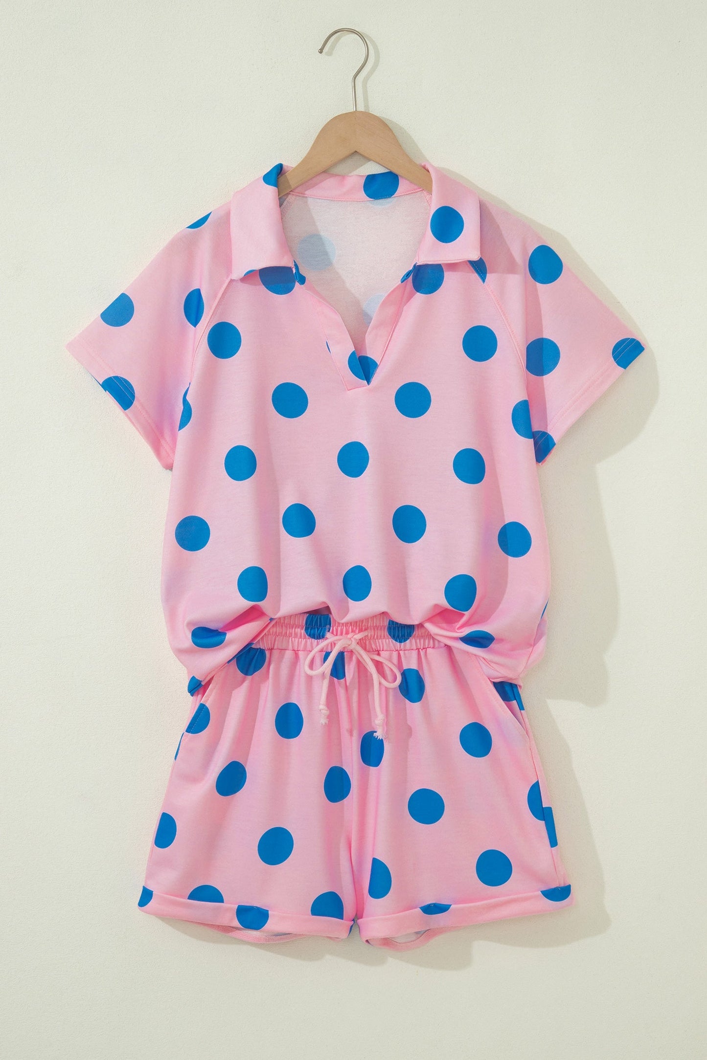 Polka Dot V-Neck Tee & Drawstring Shorts Set