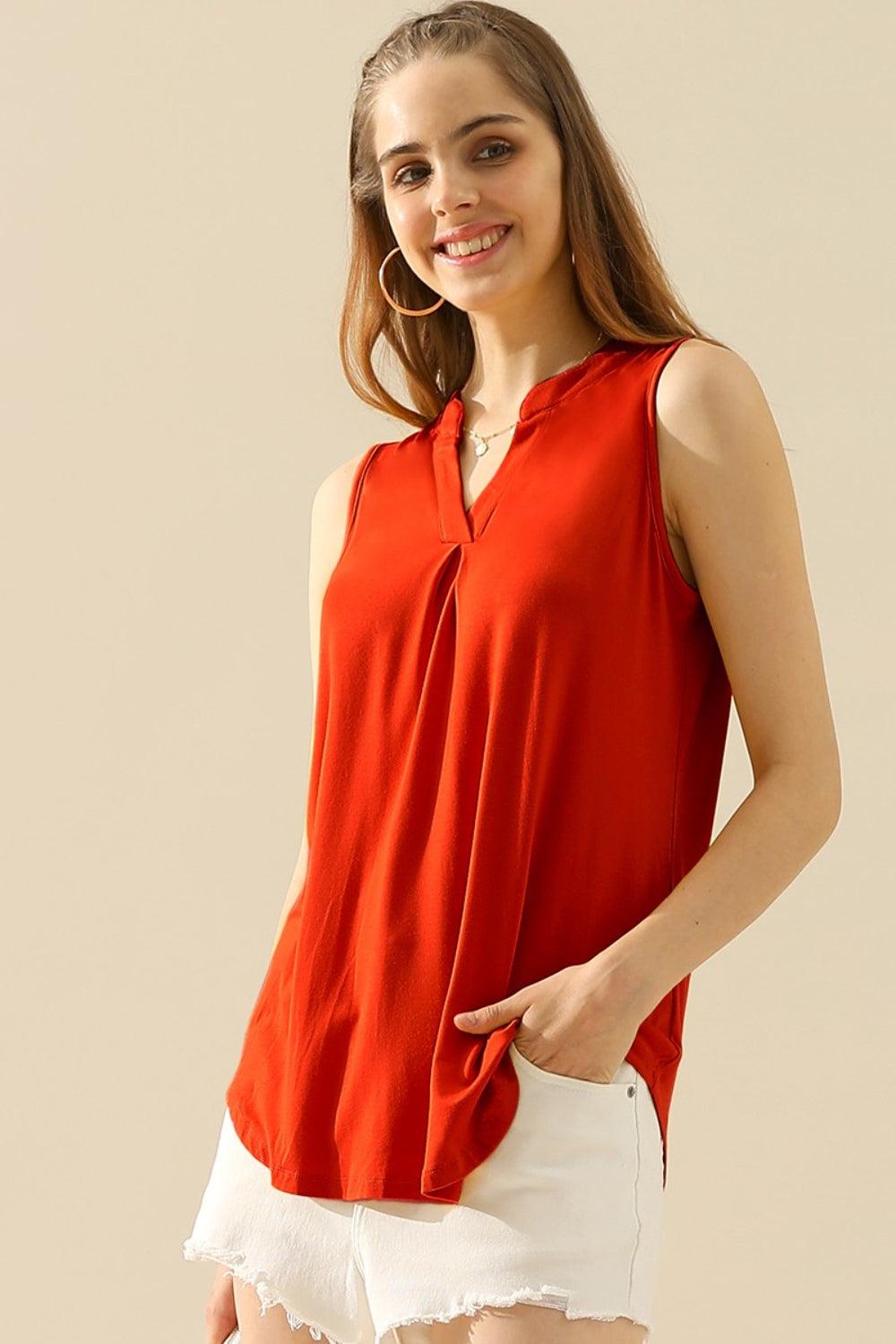 Ninexis Full Size Notched Sleeveless Top RED