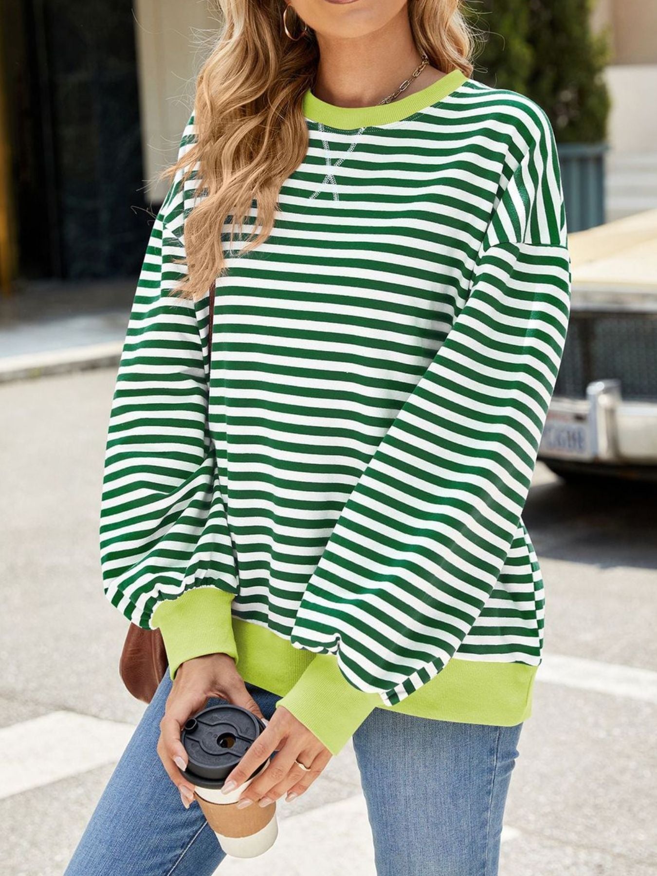 Striped Crew Neck Long Sleeve Sweatshirt