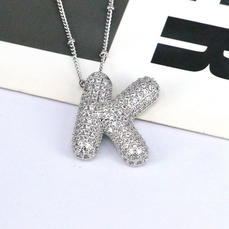 Copper Inlaid Zircon Letter Pendant Necklace Style K One Size