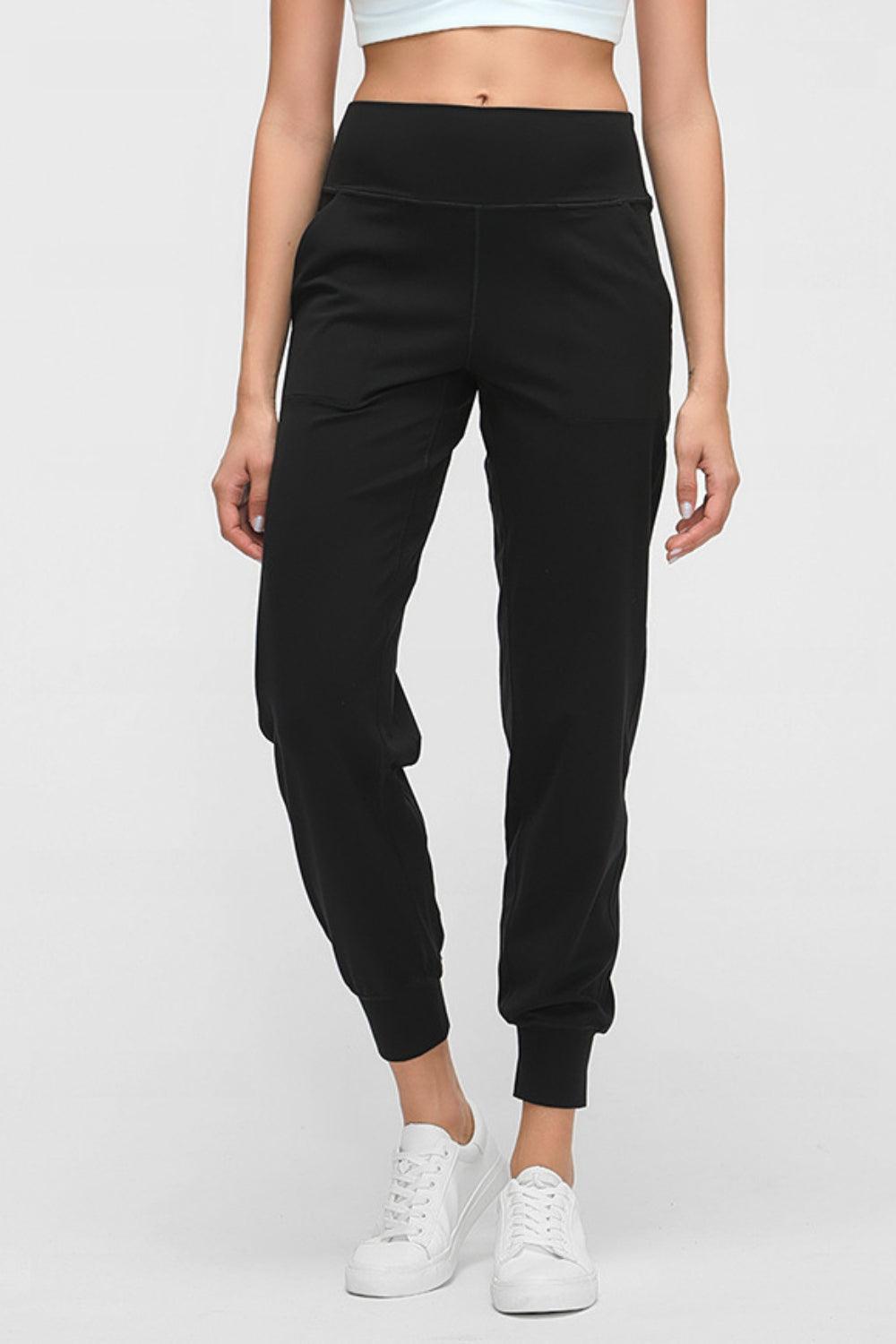 Millennia Wide Waistband Slant Pocket Pants Black