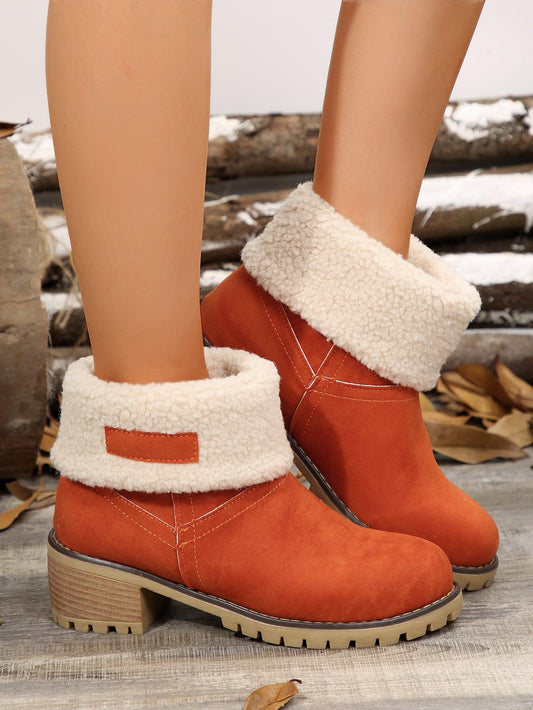 Thermal Fuzzy Block Heel Boots Orange