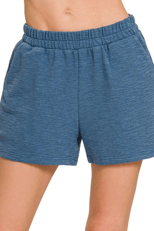 Zenana Cotton Slub Shorts DUSTY BLUE