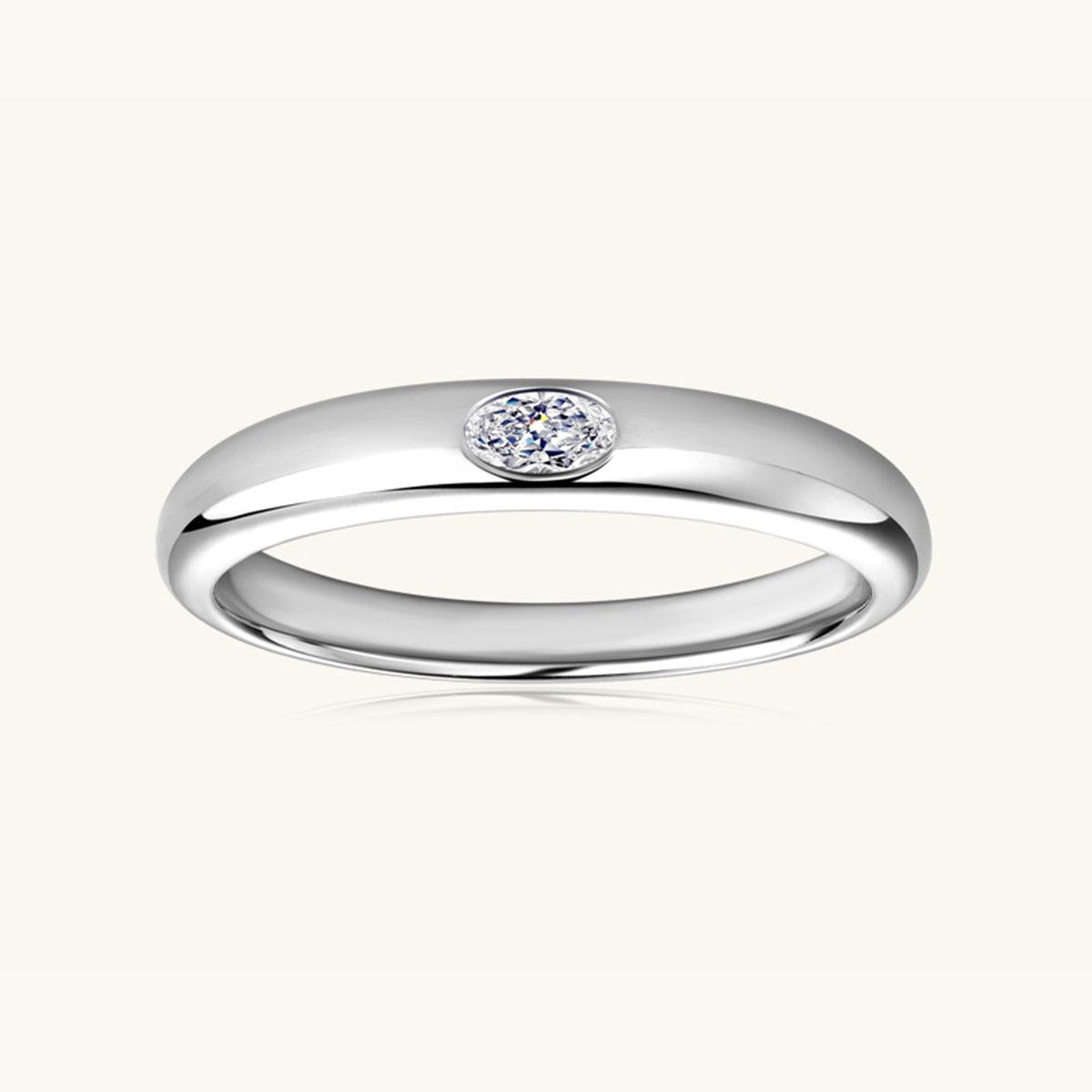 925 Sterling Silver Inlaid Moissanite Ring Silver Oval Drill