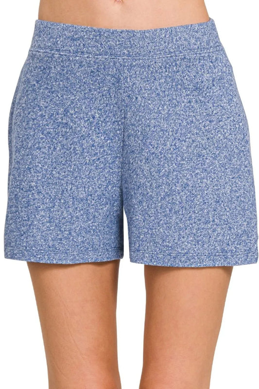 Zenana Soft Melange Hacci Elastic Waisted Shorts LT NAVY