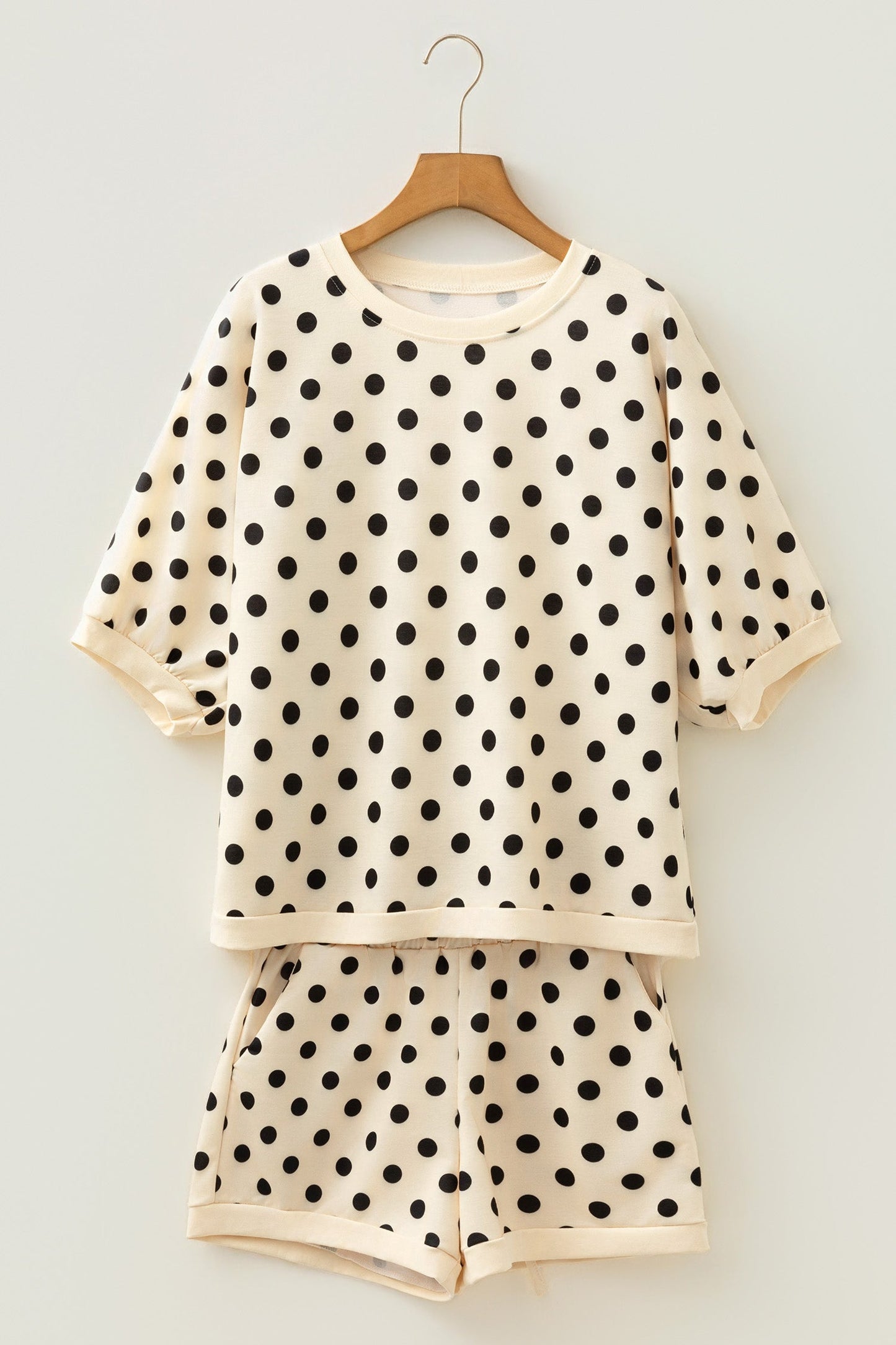 Polka Dot Oversized Top & Drawstring Shorts Set
