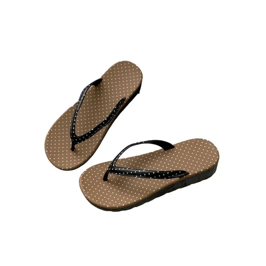 Toe Post Flats Slippers Black Polka Dot