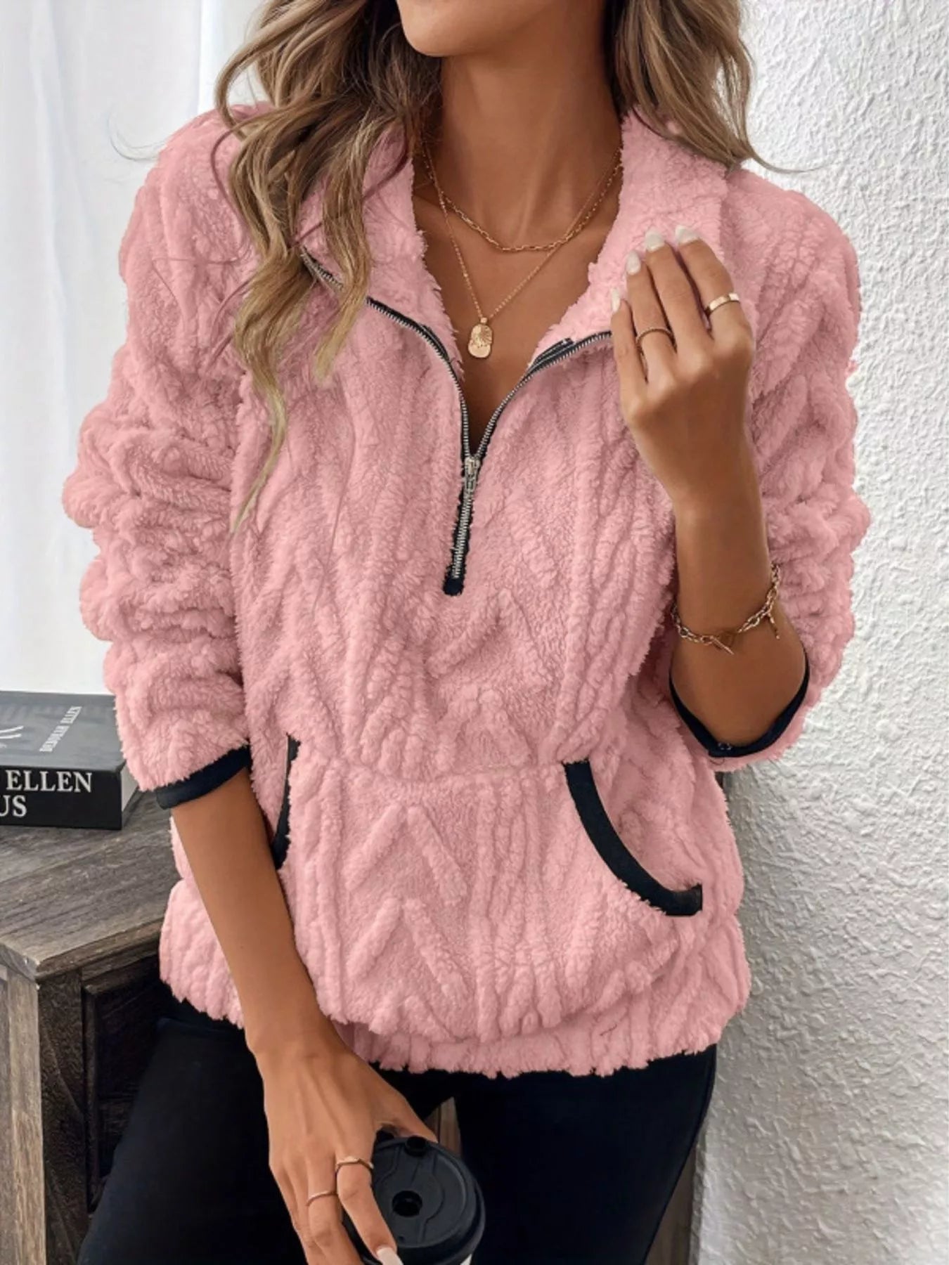 Full Size Sherpa Half Zip Sweatshirt Plus Size