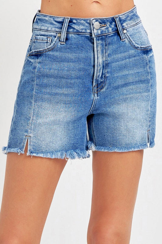 RISEN Front Slit Raw Hem Denim Shorts Medium