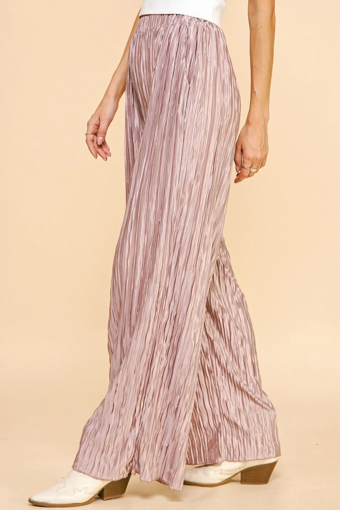 Davi & Dani Geo-pleated Elastic Waistband Pants