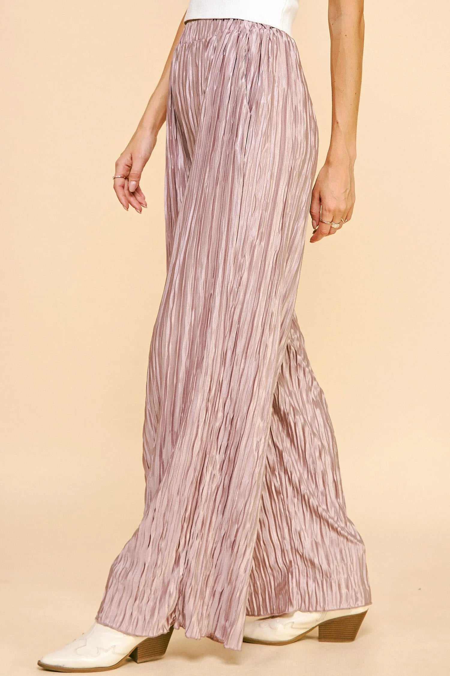 Davi & Dani Geo-pleated Elastic Waistband Pants