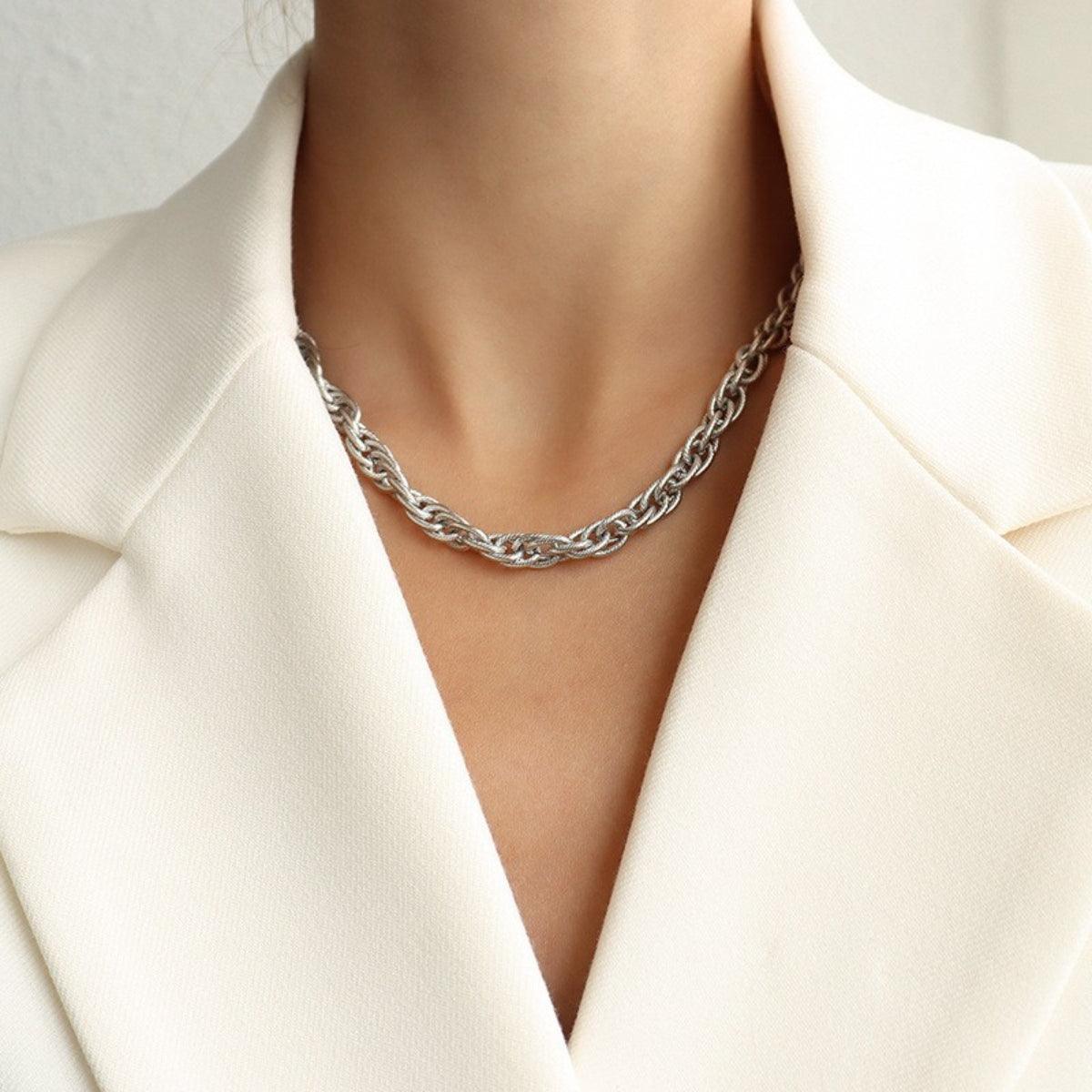 Titanium Steel Chain Necklace Silver One Size