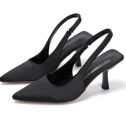Point Toe Kitten Heel Slingback Pumps Black