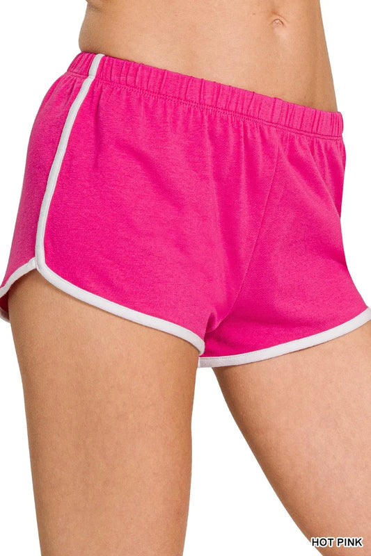 Zenana Elastic Waistband Dolphin Shorts HOT PINK
