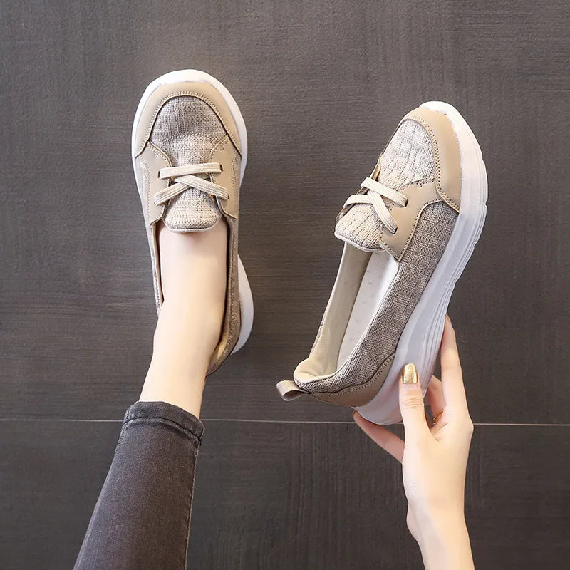Round Toe Lace Up Sneakers Beige
