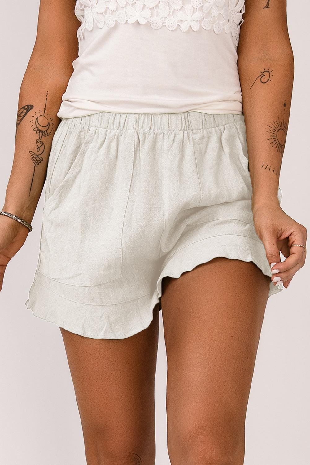 Elastic Waist Pocketed Shorts White