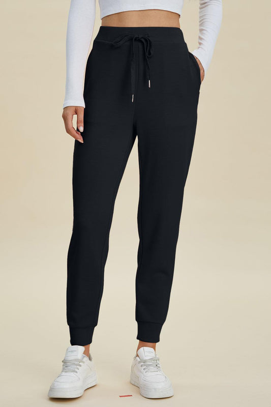 Basic Bae Full Size Air Scuba Drawstring High Waist Joggers Black