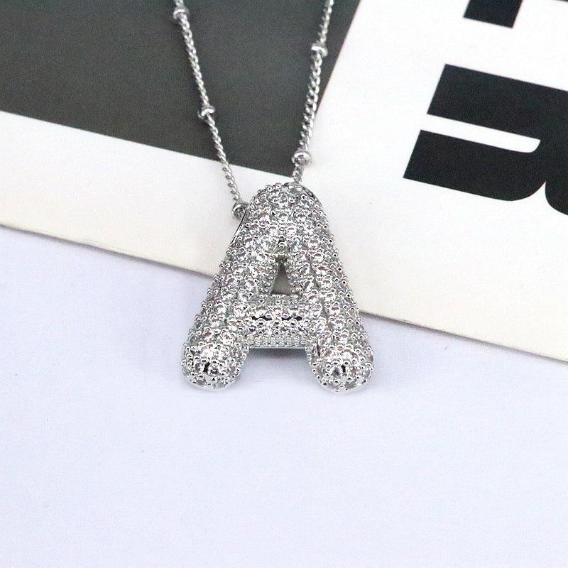 Copper Inlaid Zircon Letter Pendant Necklace Style A One Size