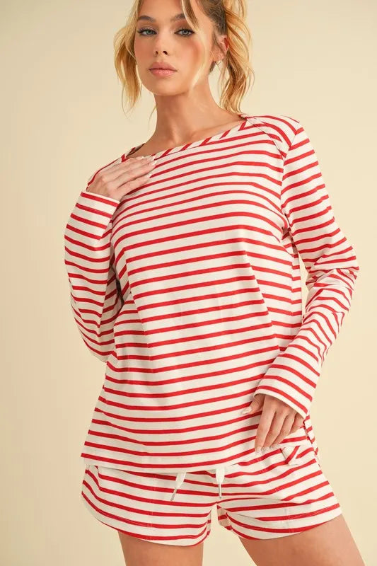 Aemi+Co Drawstring Contrast Striped Shorts RED