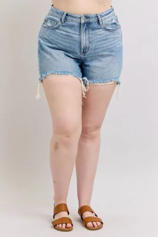 Judy Blue Plus Size HW Rigid Magic Destroy Cut Off Denim Shorts MD